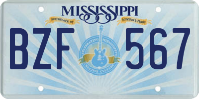 MS license plate BZF567