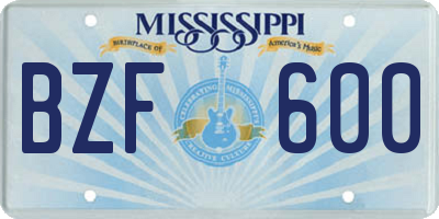 MS license plate BZF600