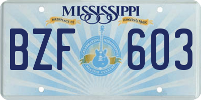 MS license plate BZF603