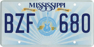 MS license plate BZF680