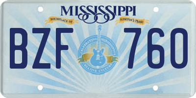MS license plate BZF760