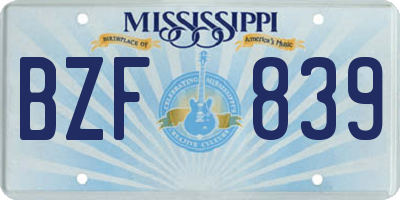 MS license plate BZF839