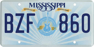 MS license plate BZF860