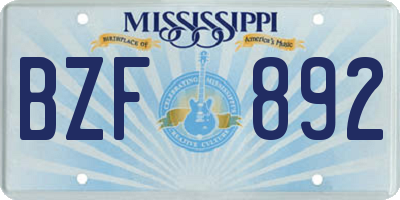 MS license plate BZF892