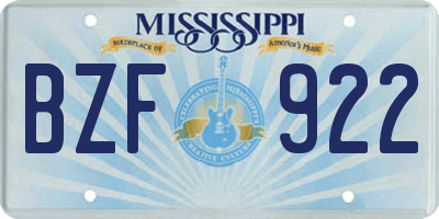 MS license plate BZF922