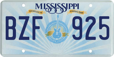MS license plate BZF925