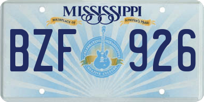 MS license plate BZF926