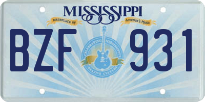 MS license plate BZF931