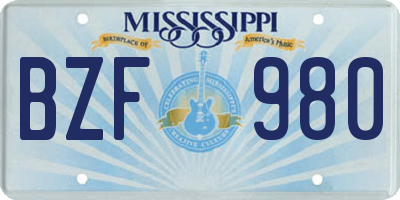 MS license plate BZF980