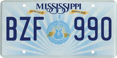 MS license plate BZF990