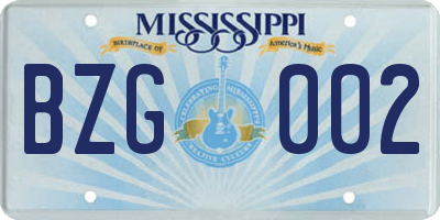 MS license plate BZG002
