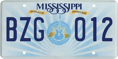 MS license plate BZG012