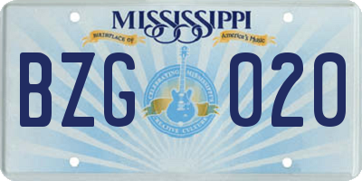 MS license plate BZG020