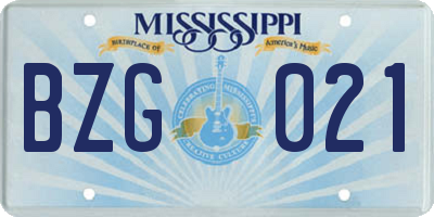 MS license plate BZG021