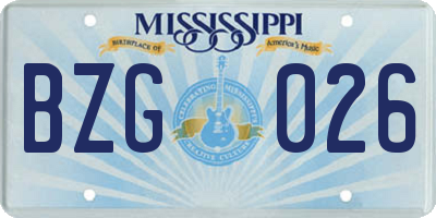 MS license plate BZG026