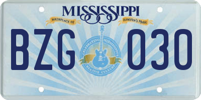 MS license plate BZG030