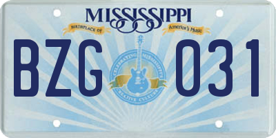 MS license plate BZG031