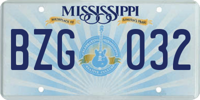 MS license plate BZG032
