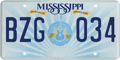 MS license plate BZG034