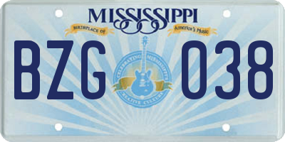 MS license plate BZG038