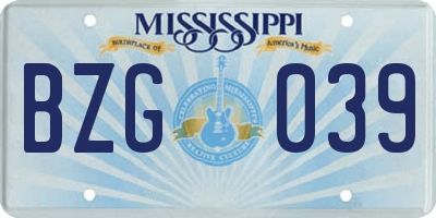 MS license plate BZG039