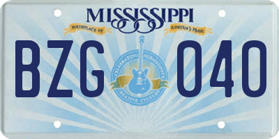 MS license plate BZG040
