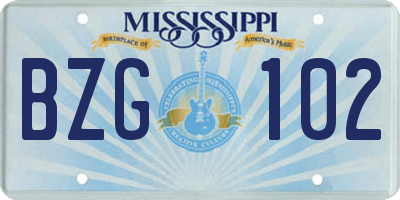 MS license plate BZG102