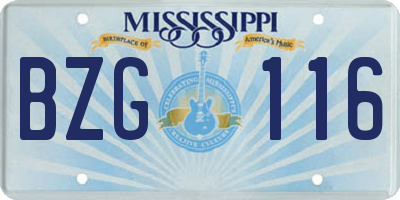 MS license plate BZG116