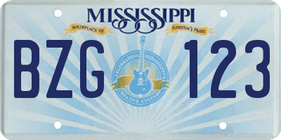 MS license plate BZG123