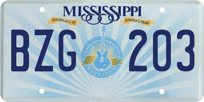 MS license plate BZG203