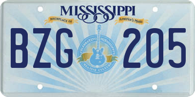 MS license plate BZG205