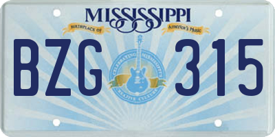 MS license plate BZG315