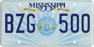MS license plate BZG500