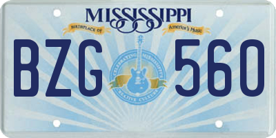 MS license plate BZG560