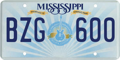 MS license plate BZG600