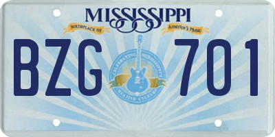 MS license plate BZG701