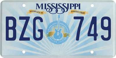 MS license plate BZG749