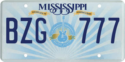 MS license plate BZG777
