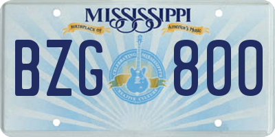 MS license plate BZG800