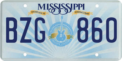 MS license plate BZG860