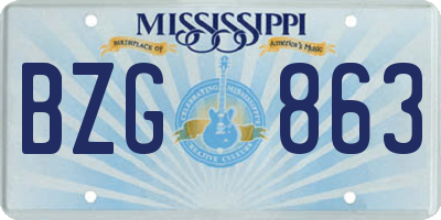 MS license plate BZG863