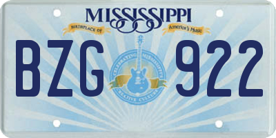 MS license plate BZG922