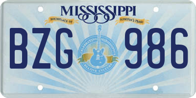 MS license plate BZG986