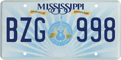 MS license plate BZG998