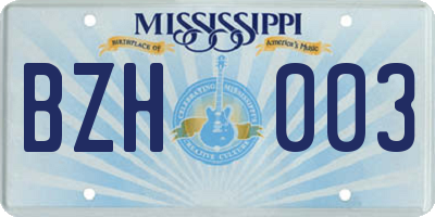 MS license plate BZH003
