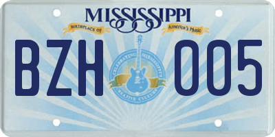 MS license plate BZH005