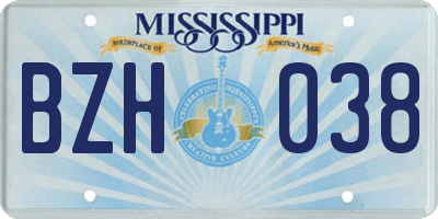 MS license plate BZH038