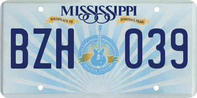 MS license plate BZH039