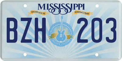 MS license plate BZH203
