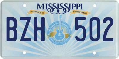 MS license plate BZH502